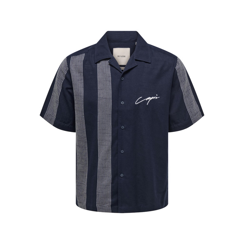 ONLY & SONS Seio Broderet S/S Skjorte - Dark Sapphire