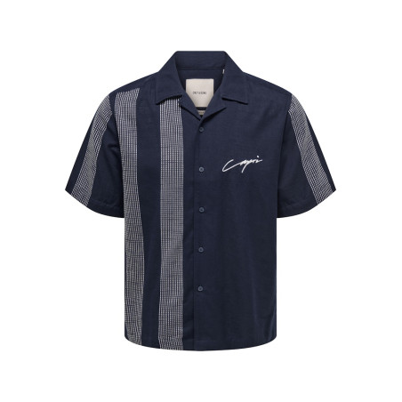 ONLY & SONS Seio Broderet S/S Skjorte - Dark Sapphire