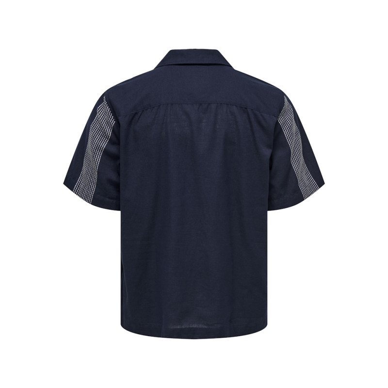 ONLY & SONS Seio Broderet S/S Skjorte - Dark Sapphire