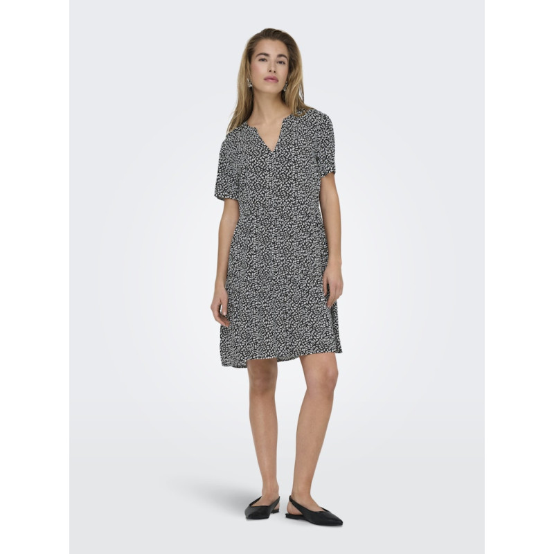 ONLY Zally S/S Thea Kjole - Sort / White Leafs