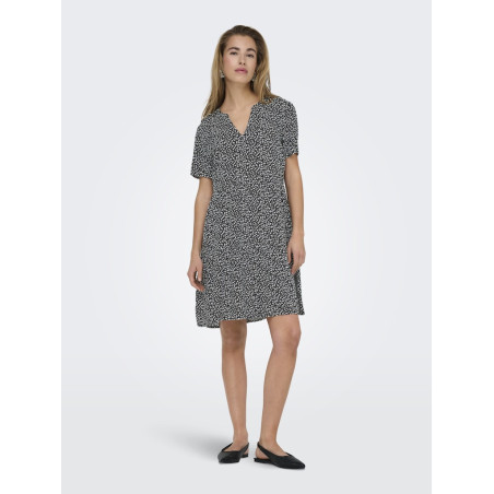 ONLY Zally S/S Thea Kjole - Sort / White Leafs