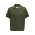 ONLY & SONS Kari Resort S/S Hør Skjorte 0075 - Olive Night