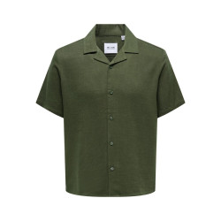 ONLY & SONS Kari Resort S/S Hør Skjorte 0075 - Olive Night