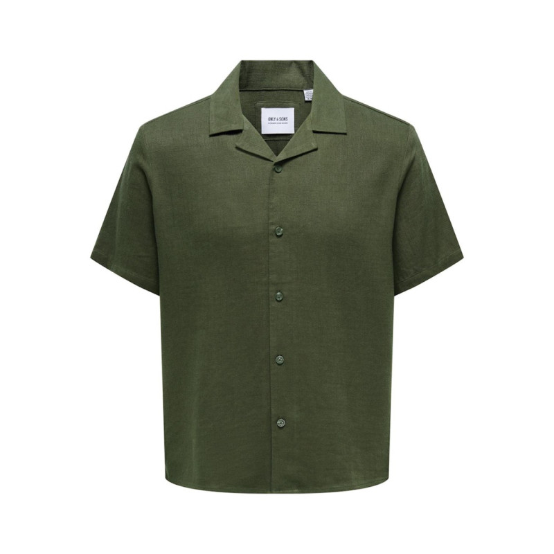ONLY & SONS Kari Resort S/S Hør Skjorte 0075 - Olive Night