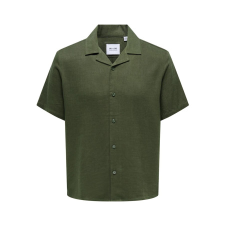 ONLY & SONS Kari Resort S/S Hør Skjorte 0075 - Olive Night
