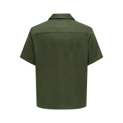 ONLY & SONS Kari Resort S/S Hør Skjorte 0075 - Olive Night