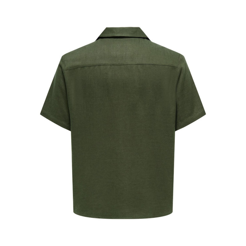 ONLY & SONS Kari Resort S/S Hør Skjorte 0075 - Olive Night