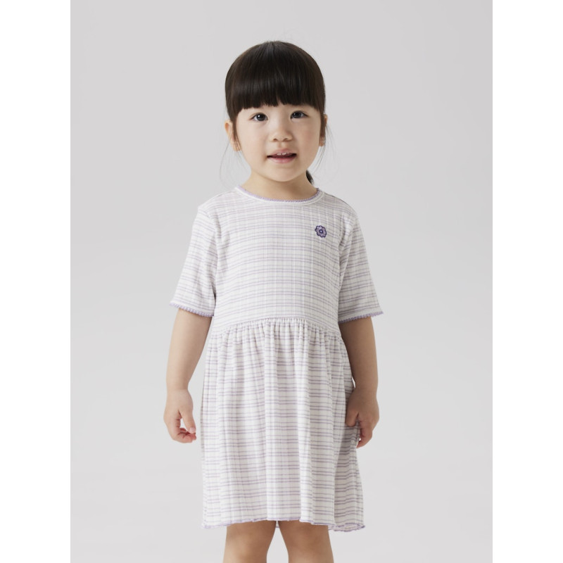 NAME IT MINI Fiona S/S Kjole - Bright White / Stripes