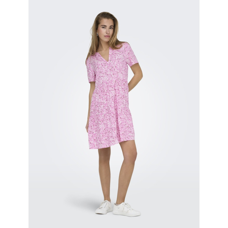 ONLY Zally S/S Thea Kjole - Fuchsia Pink / Ranch Flowers