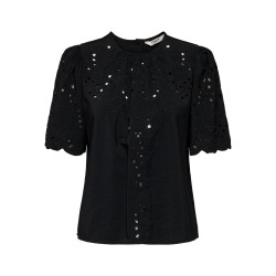 ONLY Nynne S/S Broderet Top - Sort