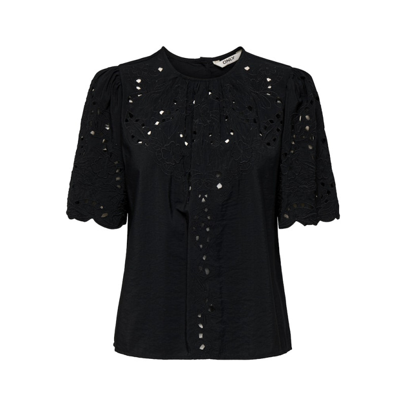 ONLY Nynne S/S Broderet Top - Sort
