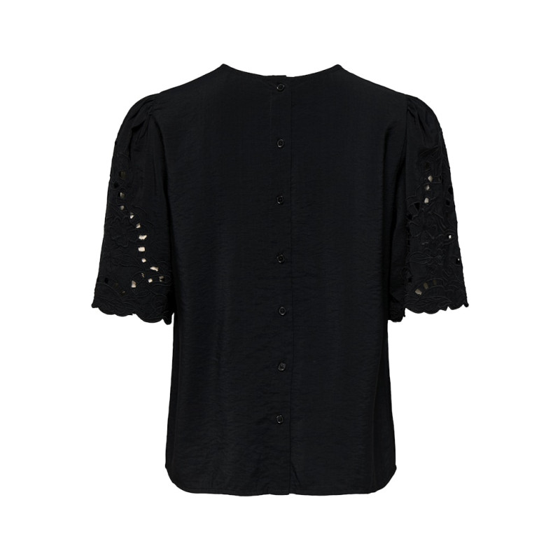 ONLY Nynne S/S Broderet Top - Sort