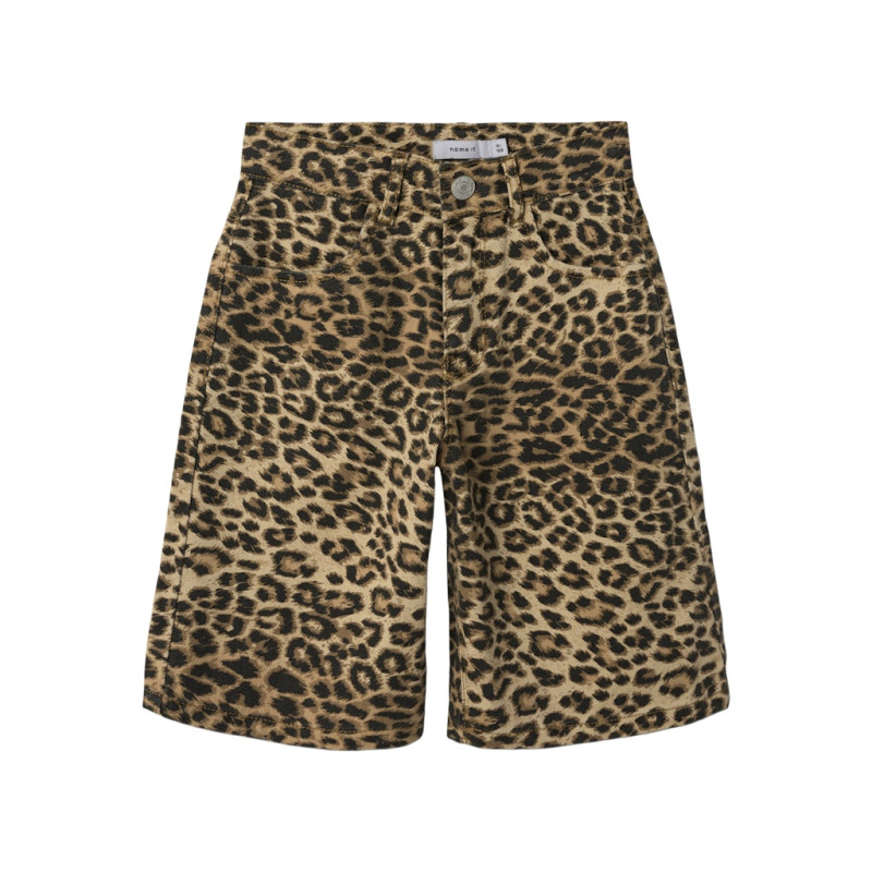 NAME IT KIDS Rose Lange Shorts 4444 - Silver Mink / Leopard