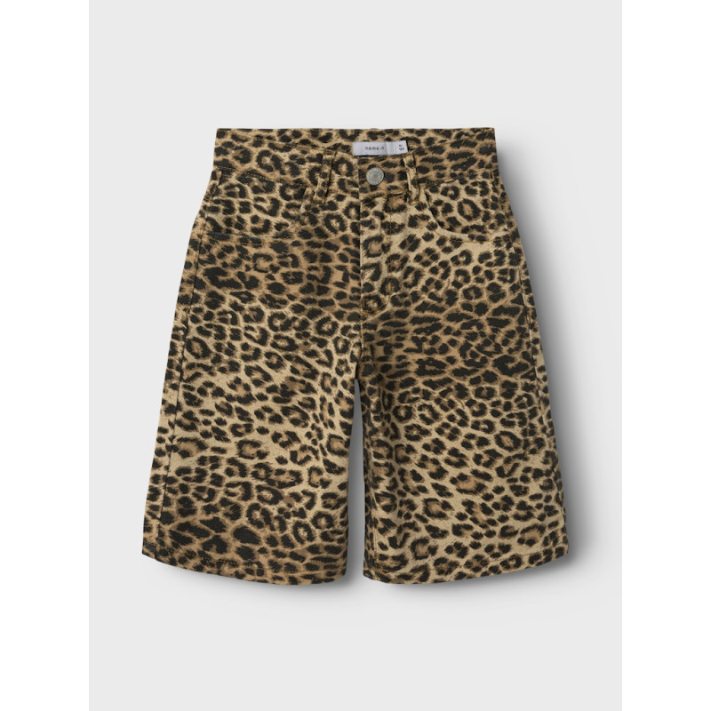 NAME IT KIDS Rose Lange Shorts 4444 - Silver Mink / Leopard