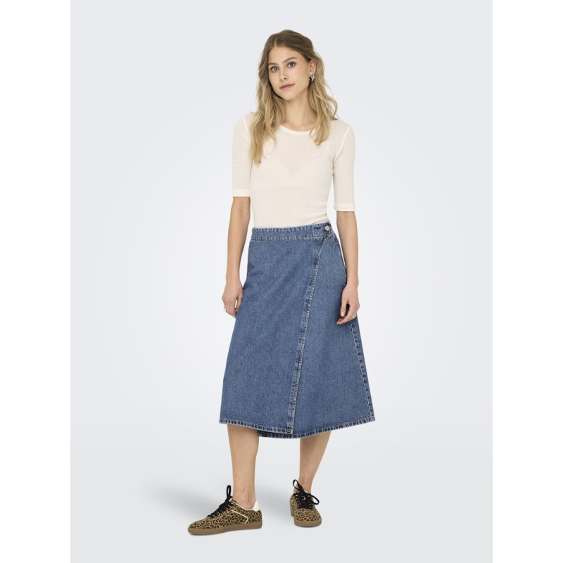 ONLY Thea Midi Slå-om Denim Nederdel - Medium Blue Denim
