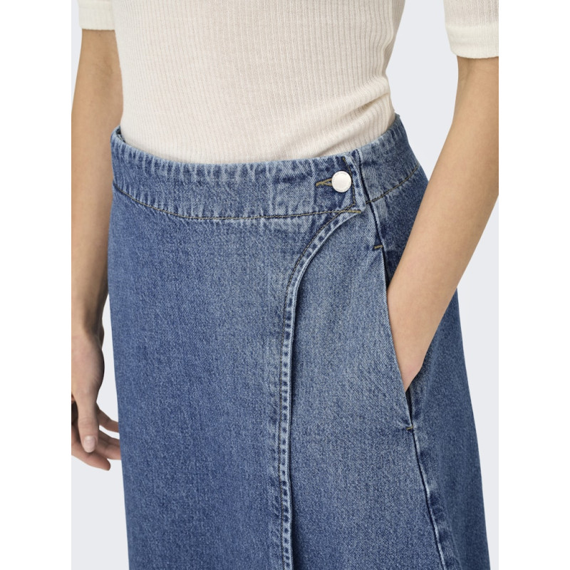 ONLY Thea Midi Slå-om Denim Nederdel - Medium Blue Denim
