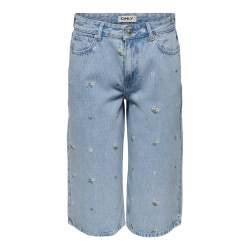 ONLY Cobain Broderede Capri Bukser - Light Blue Denim
