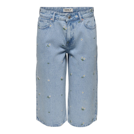 ONLY Cobain Broderede Capri Bukser - Light Blue Denim