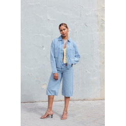 ONLY Cobain Broderede Capri Bukser - Light Blue Denim