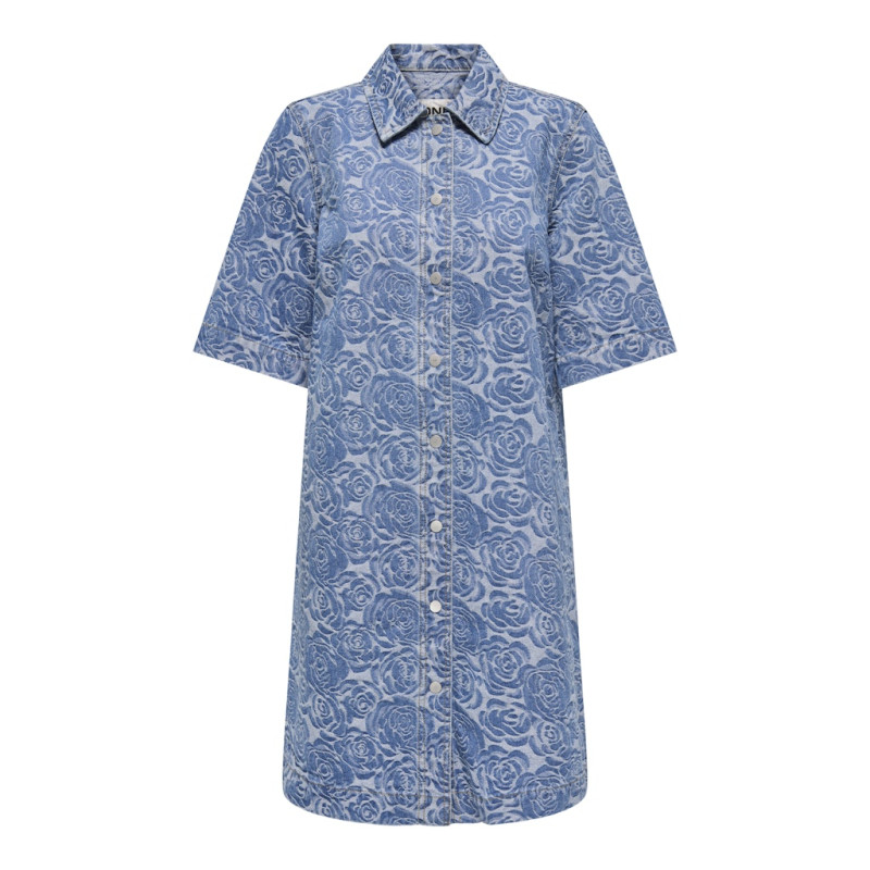 ONLY Belle S/S Flower Denim Kjole - Medium Blue Denim