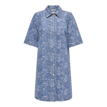 ONLY Belle S/S Flower Denim Kjole - Medium Blue Denim