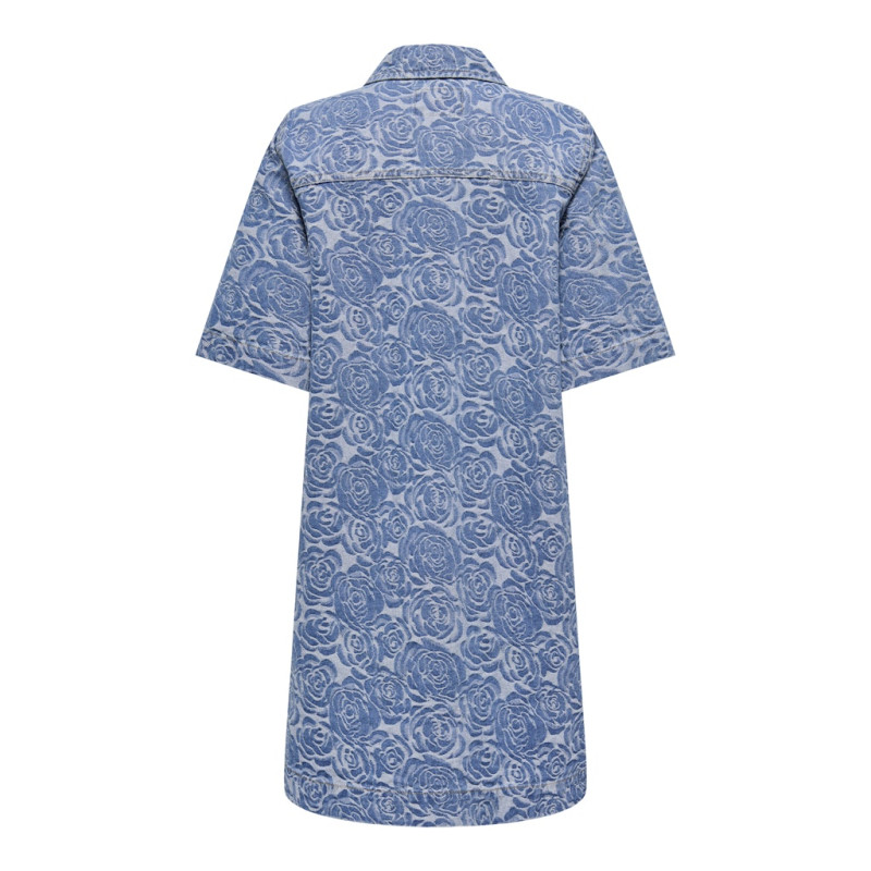 ONLY Belle S/S Flower Denim Kjole - Medium Blue Denim