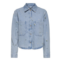 ONLY Cassie Broderet Denim Skjorte - Light Blue Denim