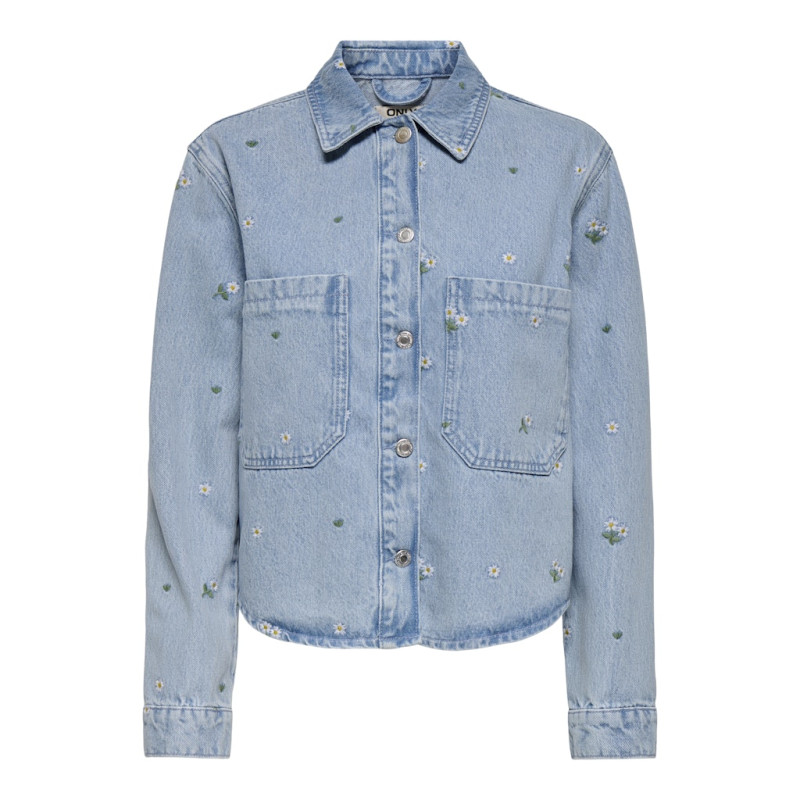 ONLY Cassie Broderet Denim Skjorte - Light Blue Denim