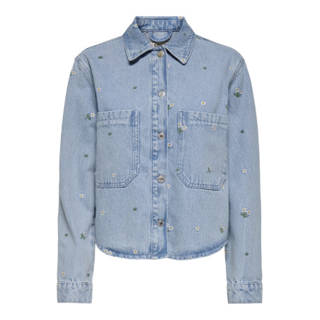 ONLY Cassie Broderet Denim Skjorte - Light Blue Denim