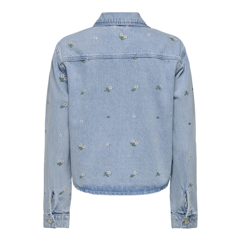 ONLY Cassie Broderet Denim Skjorte - Light Blue Denim