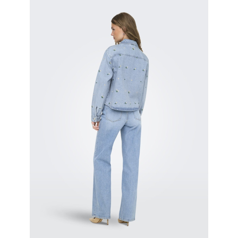 ONLY Cassie Broderet Denim Skjorte - Light Blue Denim