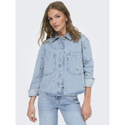 ONLY Cassie Broderet Denim Skjorte - Light Blue Denim