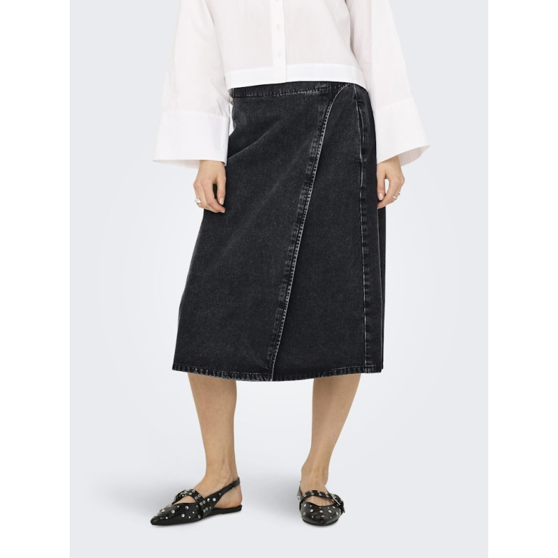 ONLY Thea Midi Slå-om Denim Nederdel - Washed Black