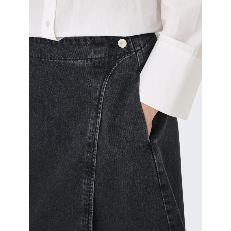 ONLY Thea Midi Slå-om Denim Nederdel - Washed Black