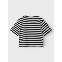 NAME IT Kids Hofia Kort Stribet Top - Black Oyster