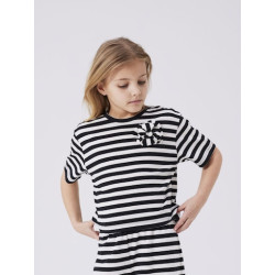 NAME IT Kids Hofia Kort Stribet Top - Black Oyster