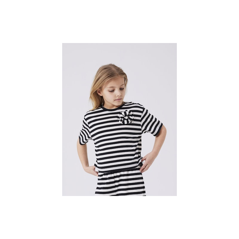 NAME IT Kids Hofia Kort Stribet Top - Black Oyster