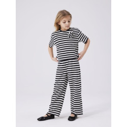 NAME IT Kids Hofia Kort Stribet Top - Black Oyster