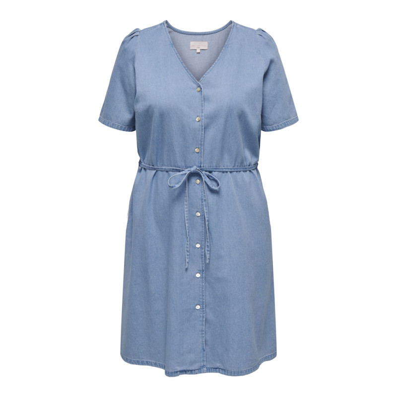 ONLY CARMAKOMA Sonja S/S Denim Kjole - Light Blue Denim