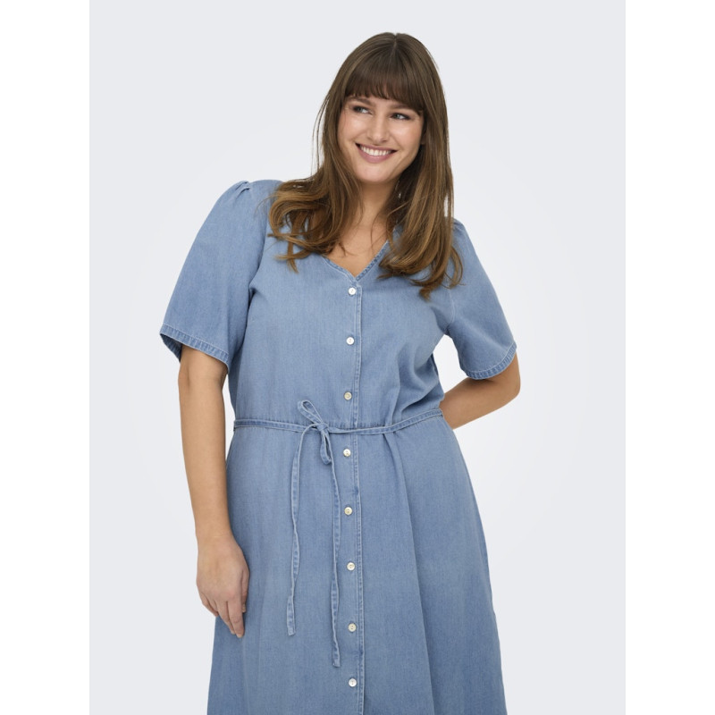 ONLY CARMAKOMA Sonja S/S Denim Kjole - Light Blue Denim