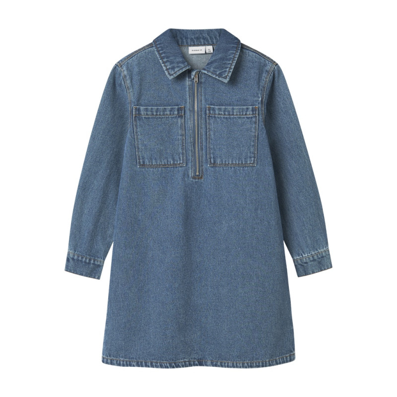NAME IT KIDS Astrid L/S Denim Kjole - Medium Blue Denim