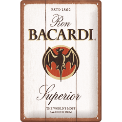 Bacardi – Superior White Wood Metal Skilt 20x30 cm.