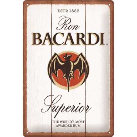Bacardi – Superior White Wood Metal Skilt 20x30 cm.