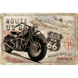 Route 66 Bike Map Metal Skilt 20x30 cm.