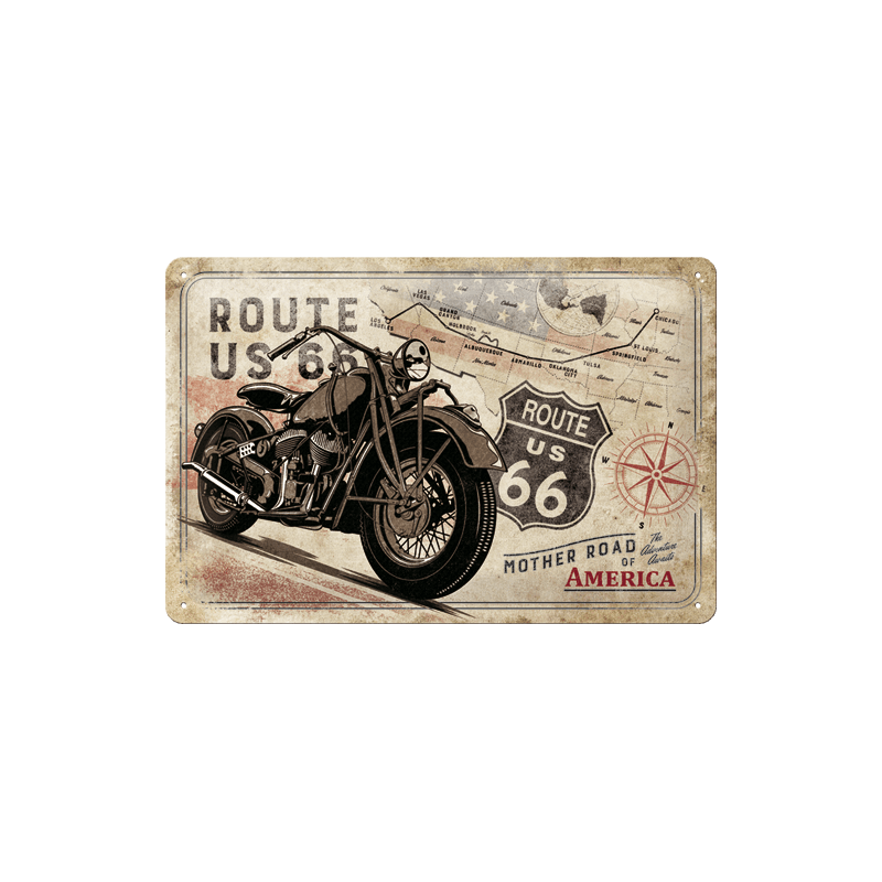 Route 66 Bike Map Metal Skilt 20x30 cm.