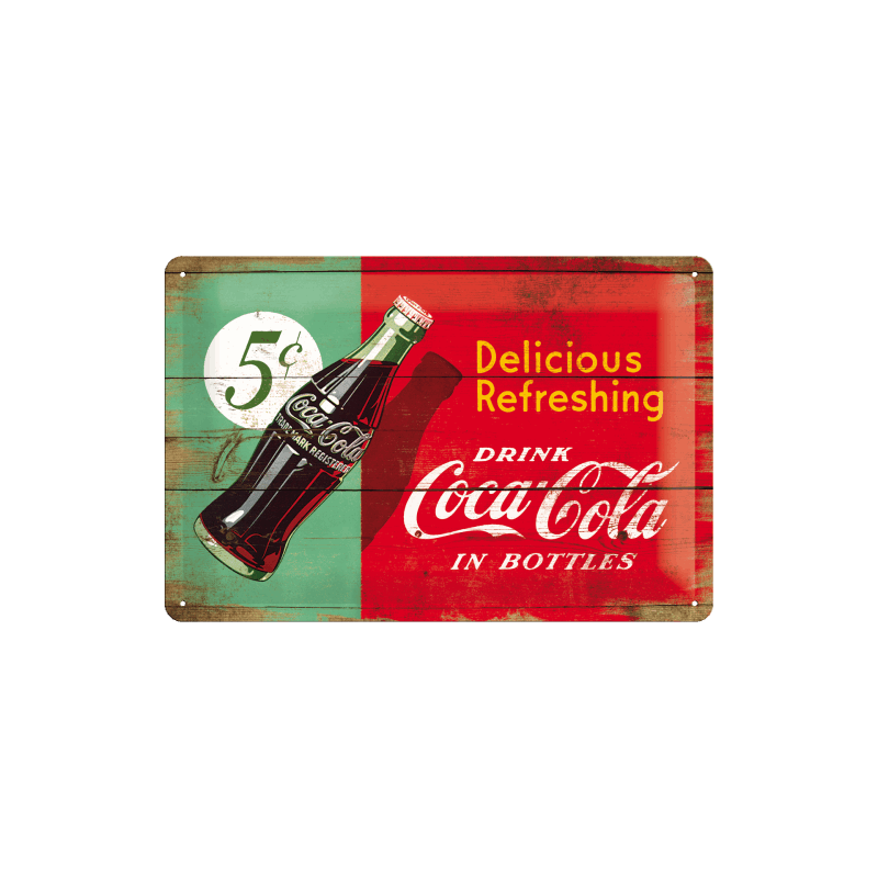 Coca-Cola – Delicious Refreshing Green Metal Skilt 20x30 cm.